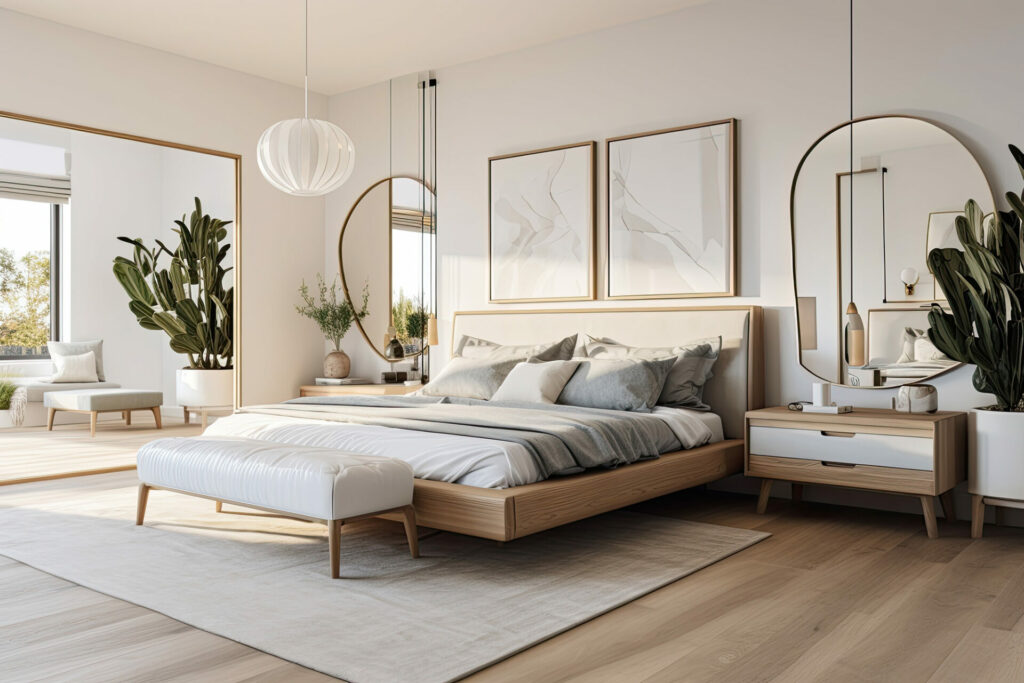 Laminate flooring wide plank look in a bedroom by A & S Carpet in Allison Park, PA